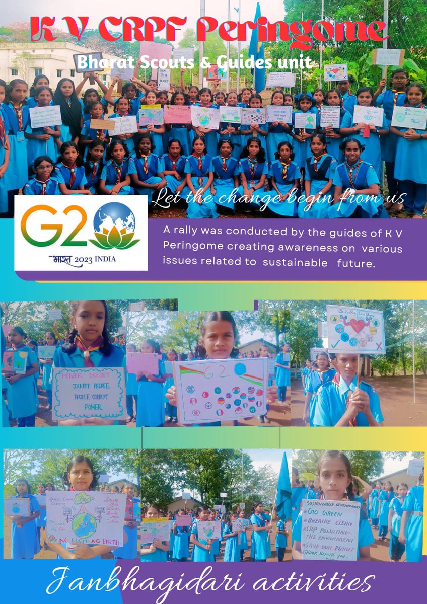 Janbaghidari activities by scouts and guides unit of KV CRPF PERINGOME
#G20 
#G20janbhagidari 
@KVS_HQ 
@KVSROErnakulam 
@KPSUDHAKARAN2