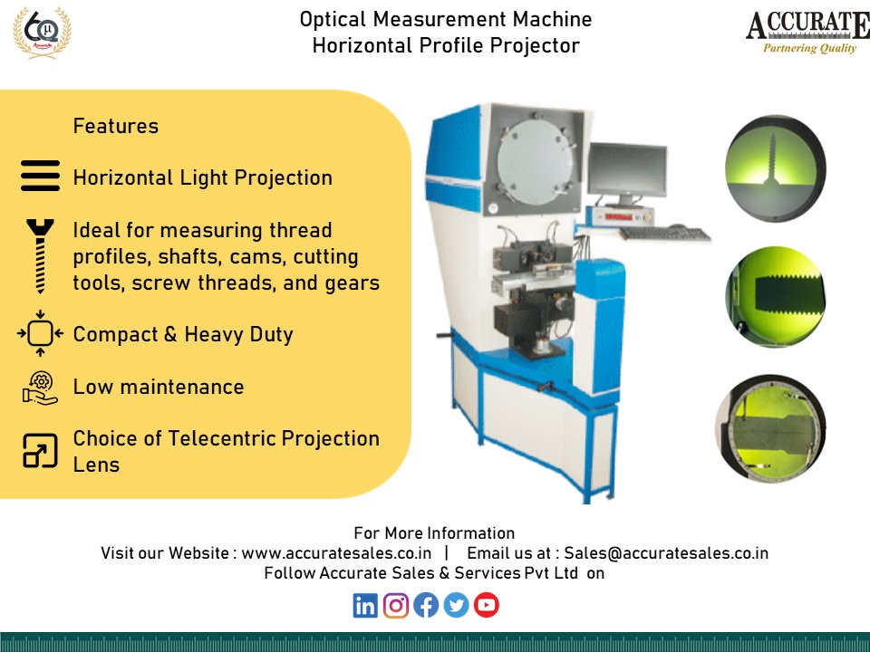 AccurateSSPL's tweet image. ☼ ☼ ☼ Optical Measurement Machine Series : 2/3 ☼ ☼ ☼

Accurate Optical Measurement Solutions, where precision meets innovation! We proudly present our range of cutting-edge metrology solutions: Accurate Horizontal Profile Projector

#accurate #horizontalprofileprojector