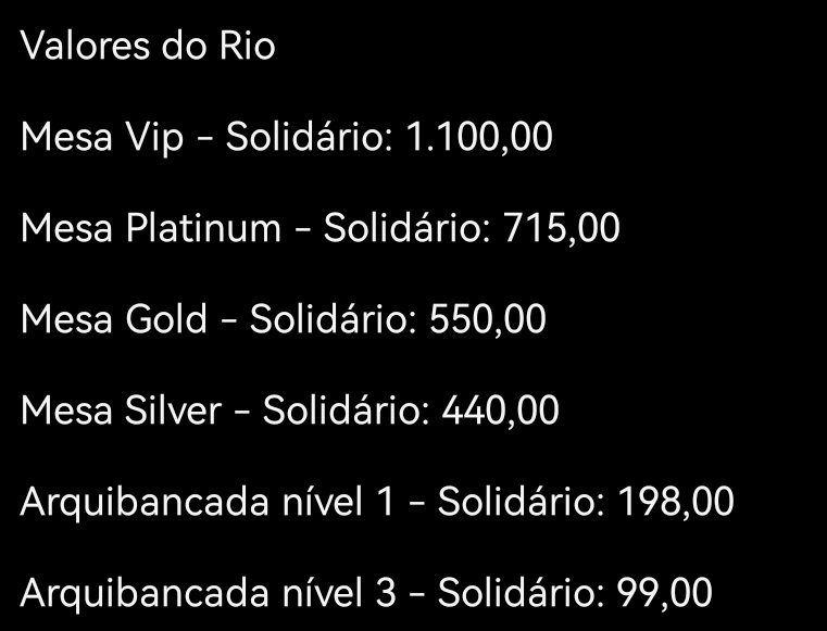 oRenatoMaciel's tweet photo. Para quem está com dúvidas sobre o preço dos ingressos para o show do #spc com o #AlexandrePires. Esses são os valores para o Rio de Janeiro no #JeunesseArena em 2024. #SoPraContrariar #SPCAcustico https://t.co/S3m97zeXCQ