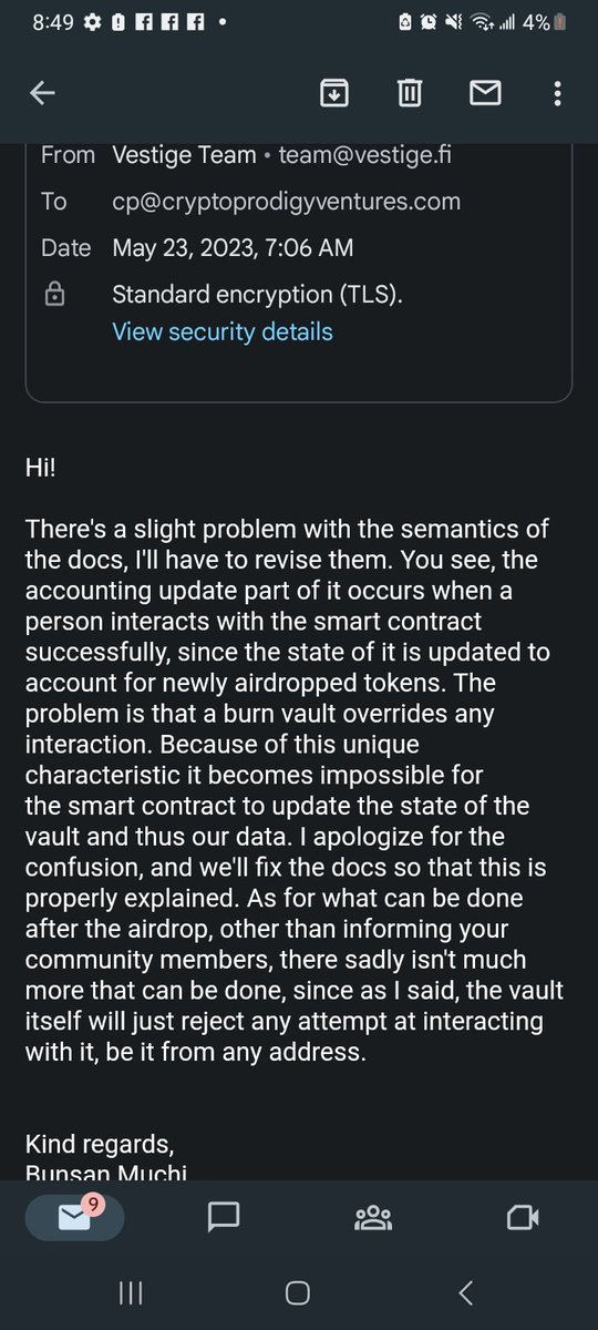 CPVAlgo's tweet photo. @vestigefi @d13_co Be careful, not sure if they changed the smart contracts or talked to different people but if you add anything to a burn vault do it in small increments to test it first I'll attach photos to the emails I got emailing support. https://t.co/W0S5g4o9i1
