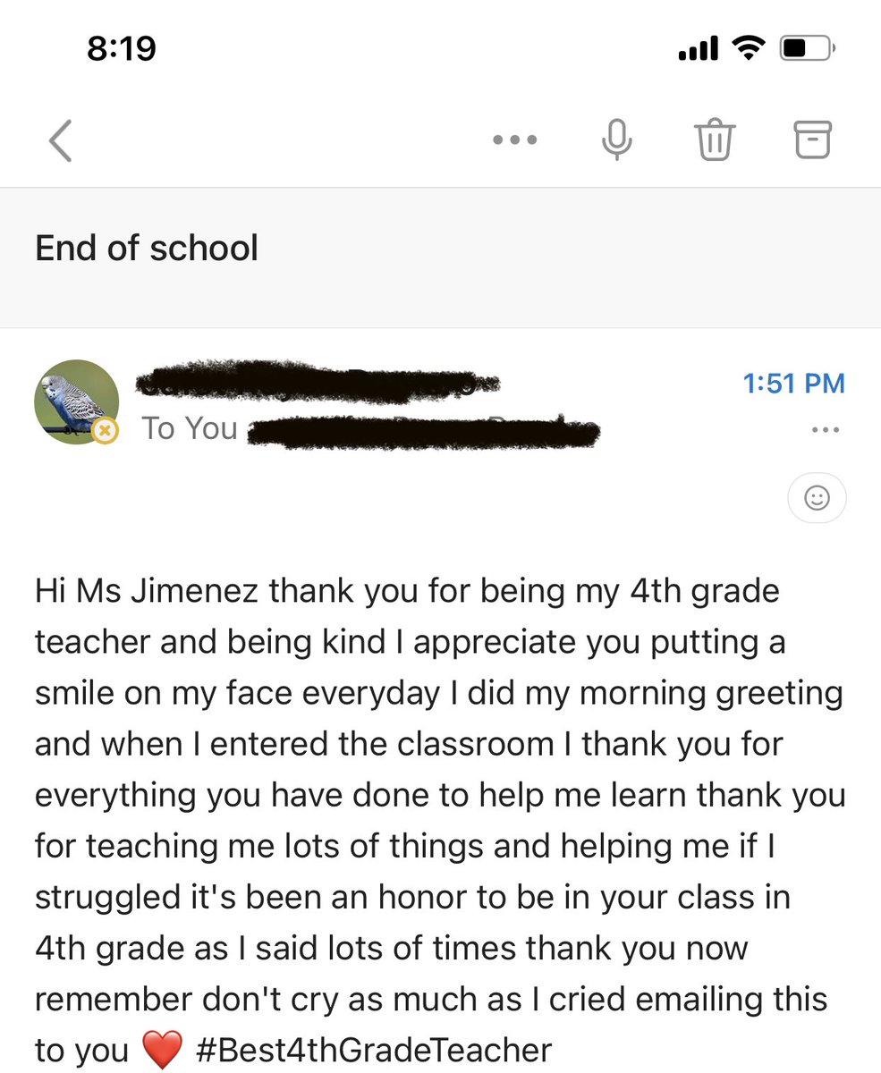 From my former student getting ready to head to middle school 🥹 yes, I did cry 💚