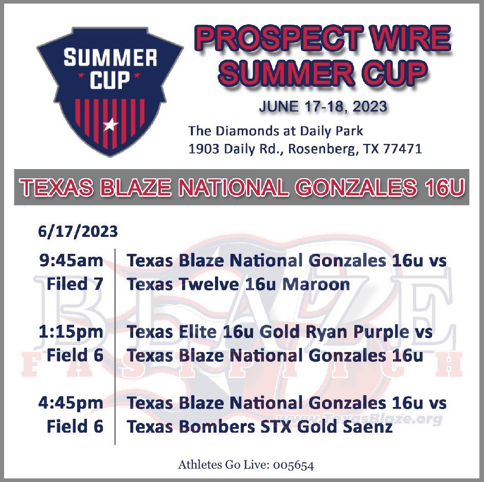 _addison_willis's tweet photo. Saturday tournament schedule for Summer Cup in Houston, TX! Go Blaze! ❤️💙 @TXBlazeNational @DHSWOLVES_SB https://t.co/BWuPoxQoBL