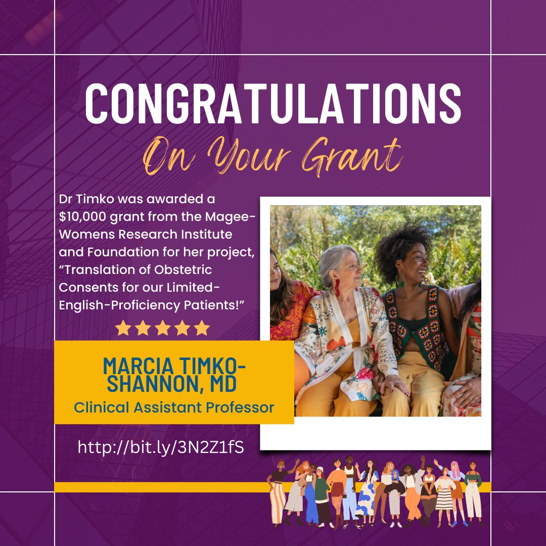 🥳Congratulations to Marcia Timko-Shannon, MD, who was awarded a $10,000 grant from the Magee-Womens Research Institute and Foundation for her project which will help patients with limited English proficiency! #obgyntwitter #obanes #equity