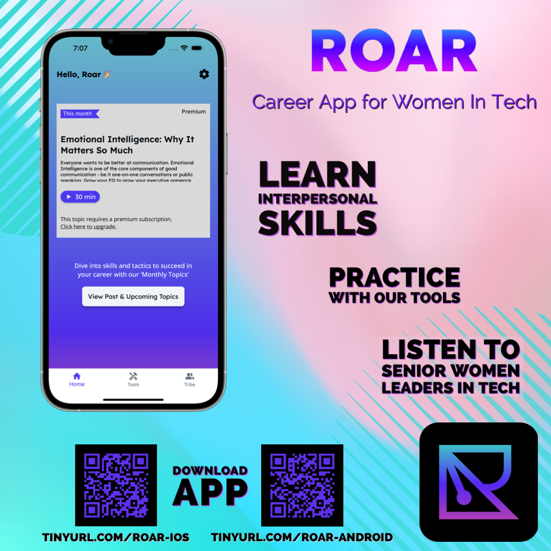 joinroarco's tweet photo. We just launched an update of the Roar app. 
We want to help more women working in tech (for now) reach the highest levels of leadership - this app teaches you the interpersonal skills to get you there.
Try it out today - https://t.co/shRqY0kh4j &amp; https://t.co/6cUyDksmr5. https://t.co/FSAlKCgxso