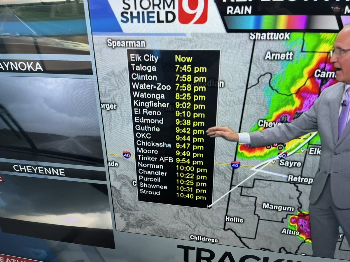 Arrival times for tornado warned storm with big wind and hail.  #okwx