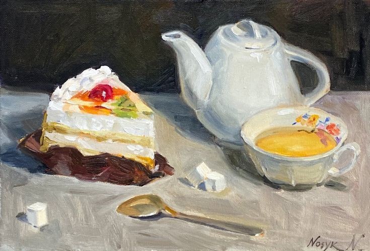 Cake and tea | original oil artwork
(2020) Oil painting by Nataliia Nosyk
from Artfinder