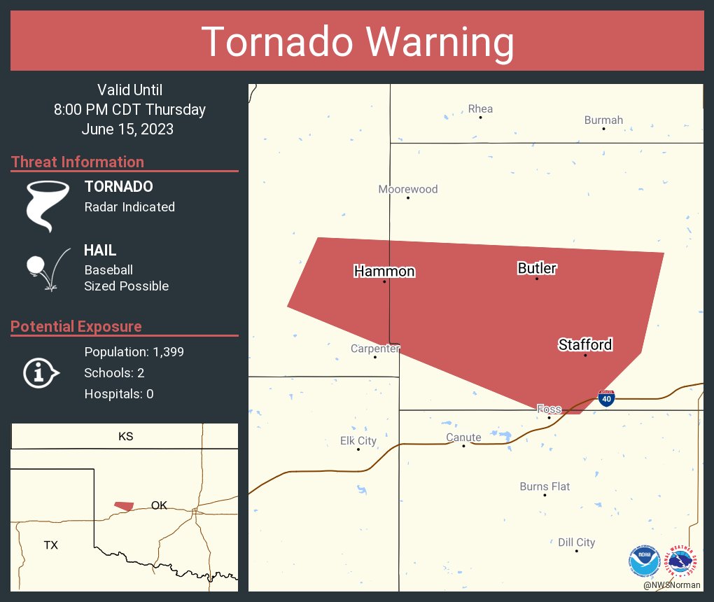 NWS Tornado on Twitter "Tornado Warning including Hammon OK, Butler OK