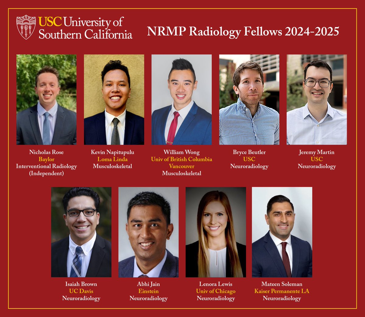 Hurray! We are seeing stars here! 🤩 Couldn't be happier to have matched with this talented bunch! Welcome to the #TrojanFamily, cannot wait for you to join us! ✌️♥️

#FellowshipMatch #Radiology #MedEd  #Match #FightOn @TheNRMP