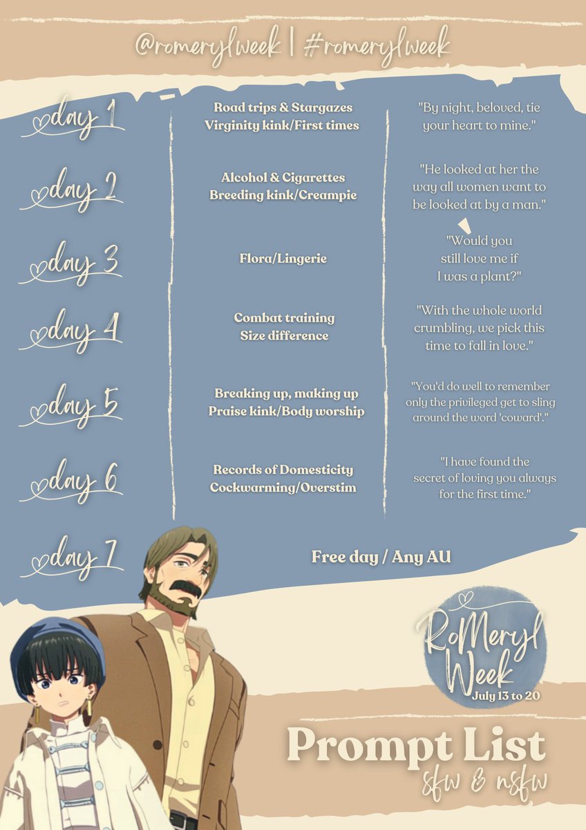 romerylweek's tweet photo. A month left until RoMeryl Week begins! 🥃📸 Use #romerylweek and tag @romerylweek in your posts for a RT! It's not too late to start creating 💙
carrd: https://t.co/6PGJ9IQmdX
curiouscat: https://t.co/8Cc2DHgtP0 https://t.co/7jyXFuyW8X