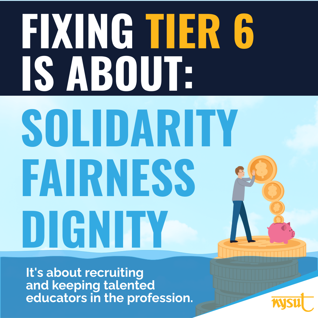 nysut's tweet image. We have work to do to make retirement fair for all. It's time to #FixTier6. 
 
While improvements have been made, in the more than 10 years since Tier 6 was added, many educators are still expected to work longer for much less.
 
Join the fight: fixtier6.org