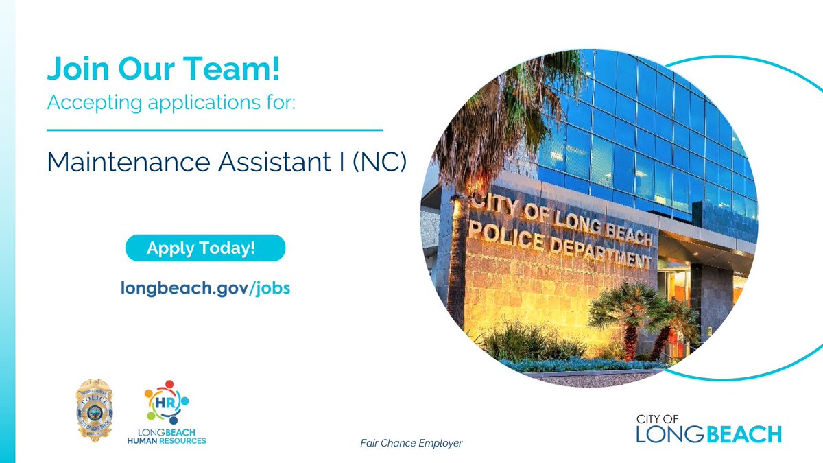 LongBeachHR's tweet image. The @LBPD is seeking qualified candidates for multiple openings as a Maintenance Assistant I (NC). Visit bit.ly/45Nc4e6 to apply.

🗓Closes Tuesday, July 4, 2023, at 5:00 pm

❤➡👇➡retweet

#nowhiring #maintenancejobs #maintenanceservices #governmentjobs #lbpd