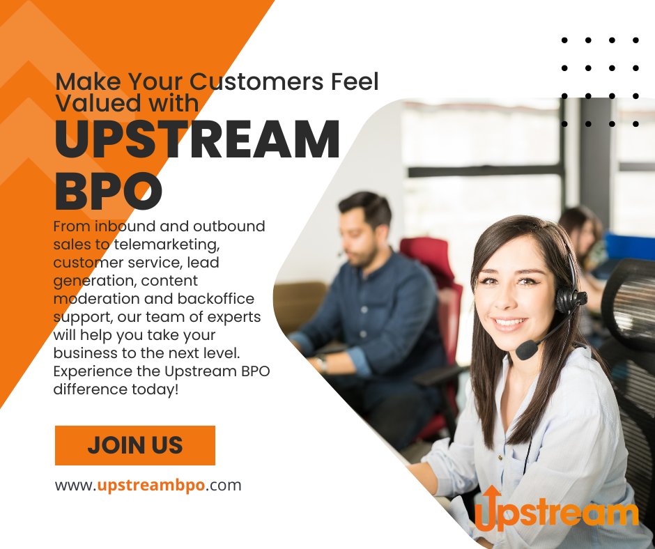 We provide high-quality call center services designed to make your customers feel valued.

 #BPO #Outsourcing #BackOffice #CustomerService #CallCenter #RemoteWork #OffshoreServices #Offshoring #DigitalTransformation #customersatisfaction #insidesales #telemarketing