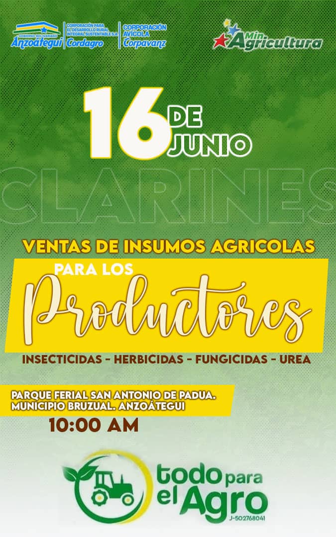 FedeinAnz's tweet photo. Nuestro aliado Todo Para El Agro estará presente vendiendo insumos para los productores en la feria agropecuaria de Clarines el día de mañana

#fedeindustria #fedeindustriaanzoátegui #agropecuario #agricultura #ganadería #clarines #feria #feriaagropecuaria https://t.co/IqhwvC4BEn