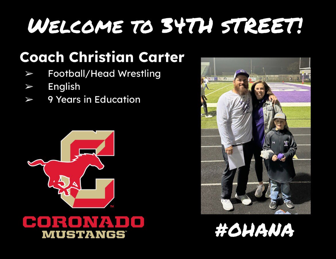 Welcome to Coach Carter!  We are so excited to have him join the Mustang family!!!  #WeAreCoronado