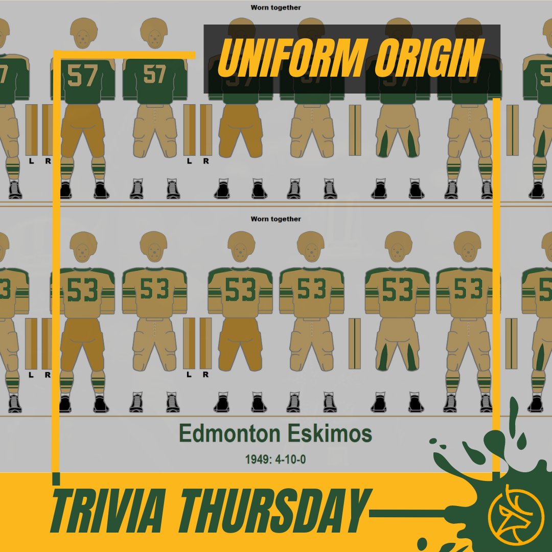 Trivia Thursday is back! Did You Know? “The current uniform colours, green and gold, were adopted when the Eskimos received uniforms from the [UofA] Golden Bears football team, which was dormant due to a lack of competition in 1949…” (1/2)  #JoinTheHerd🦌 #DoYouEvenElks #GoElks