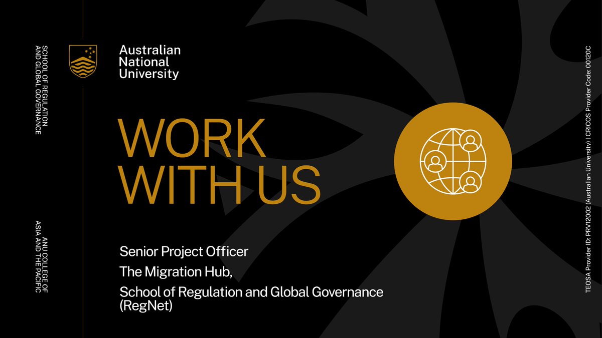 ANURegNet's tweet photo. 📢 We are hiring! 👣

@ANUMigration is seeking a Senior Project Officer to help drive the establishment of the Hub. The candidate will work closely with @alangamlen on a range of #administrative, #engagement and #research activities. Apply by 9 July at https://t.co/QGi0I6OyKi https://t.co/3DlzqymXW1