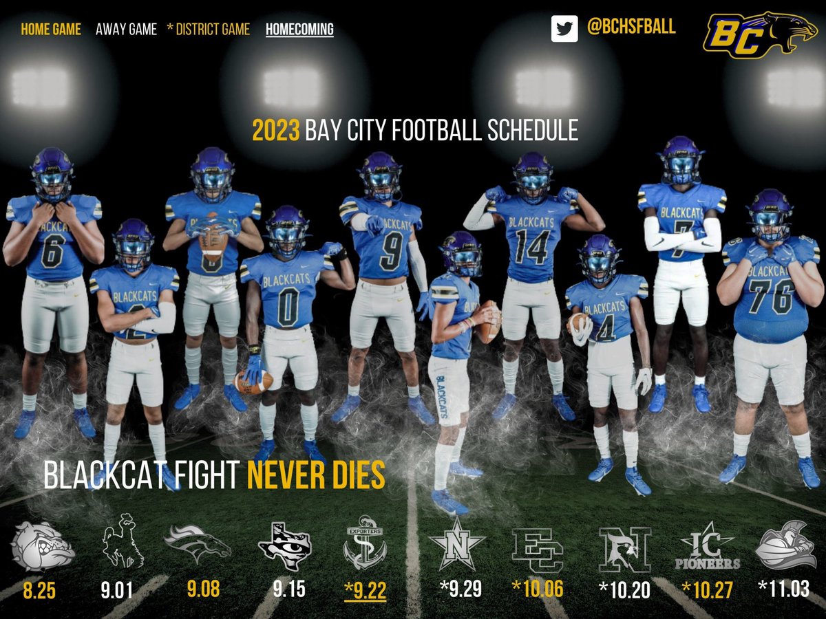 BCHSFBall's tweet photo. 2023 Bay City Football Schedule #BFND https://t.co/RoTcQ2Darz