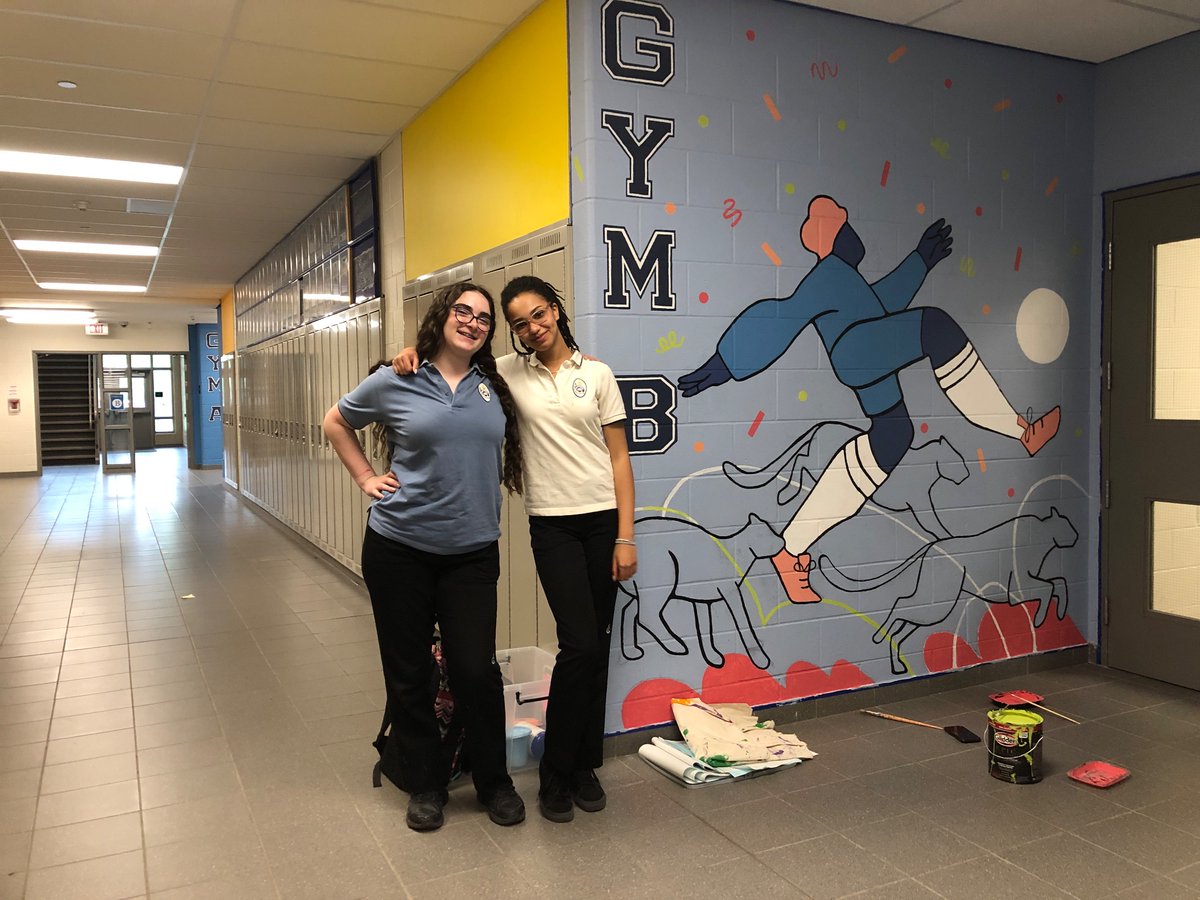 Our Last meeting of “Art Club” @OLQWCA and some dedicated students: work in progress with team #2: Gym B and C (I forgot to take a “Gym A” photo!) beautiful work! <a href="/OLQWCAarts/">Our Lady Queen of the World Catholic Academy Arts</a> students Evangeline &amp; Emilie (E-squared?) 🎨 <a href="/YCDSB/">York Catholic District School Board</a> #artliveshere #creativitytakescourage