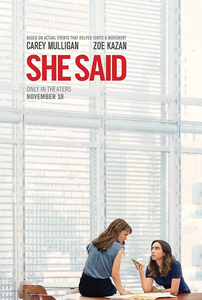 #SheSaid is a powerhouse of journalism drama that follows two women reporters who worked tirelessly to expose the buried story of Harvey Weinstein's numerous abuses and harassment of women that ultimately launched the worldwide #MeToo movement. A phenomenal must-watch movie 💯🔥