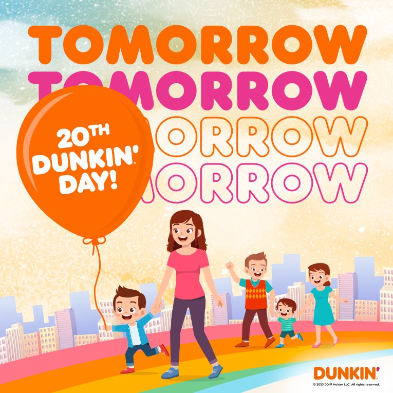 TOMORROW is D' 20th Dunkin' Day! See you at your nearest Dunkin' store and don't miss the Great Classic Bundle for P160 plus FREE Classic donuts from 2-3pm. #20thDunkinPHDay #DunkinPH ️️️️️️