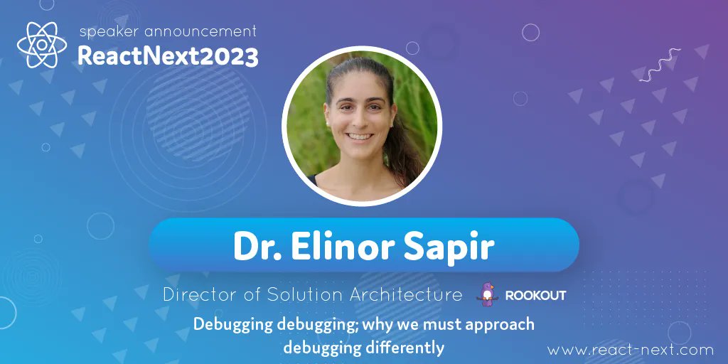 We are super excited for this great session by <a href="/ElinorSapir/">Elinor Sapir (Swery)</a>, Solution Engineer <a href="/rookoutlabs/">Rookout (Acquired by Dynatrace)</a> - Debugging debugging; why we must approach debugging differently!
 
Check out #ReactNext '23 full agenda at buff.ly/42E6isp