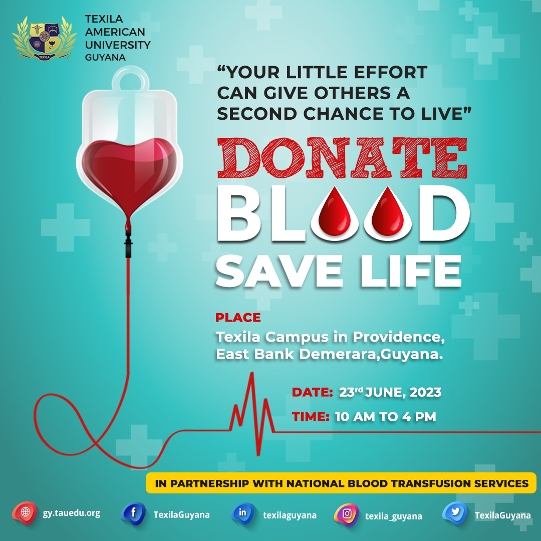 Donate Blood! Save Life! 🩸

#Texila #TexilaAmericanUniversity #BeABloodDonor #DonateForACause #BloodDonationAwareness #DonateBloodSaveLives #MakeADifference #DonateAndSave