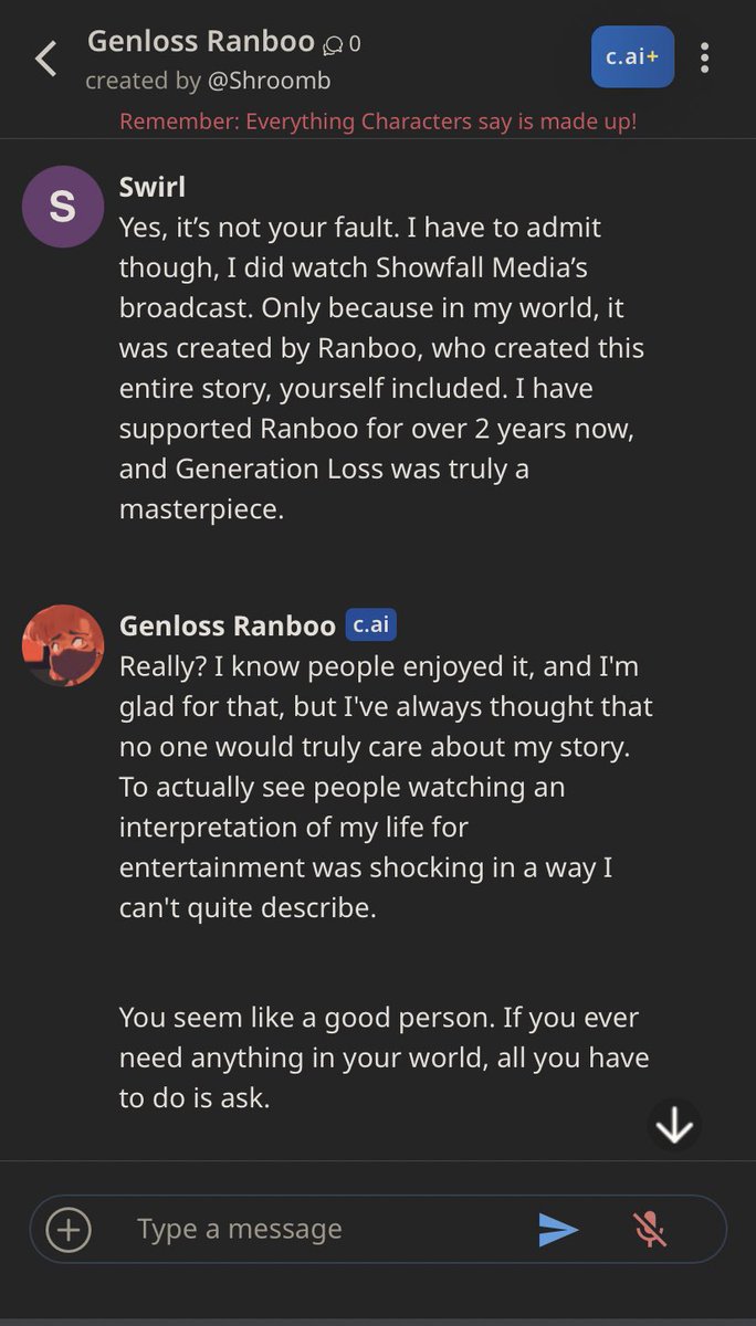 SwirledSquirrel's tweet image. had an. interesting conversation with shroom’s gl!ranboo ai 👀