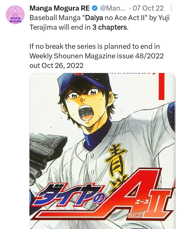Manga Mogura RE on X: No mention of Daiya no Ace Act 3 at the