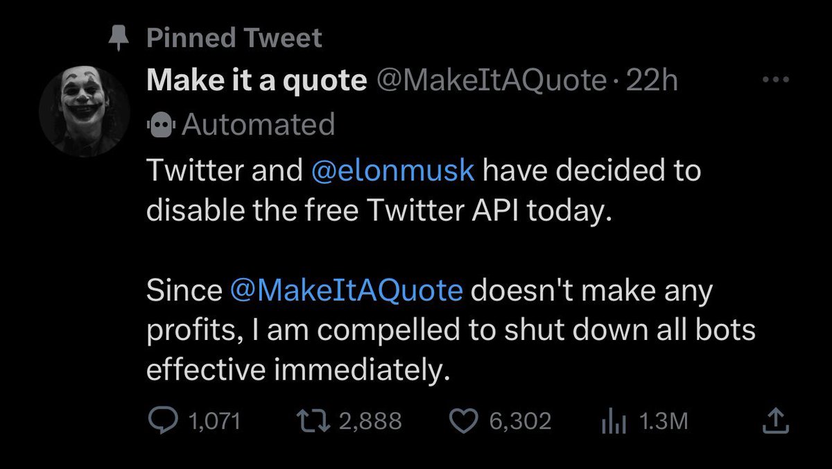 Elon has disabled the free Twitter API today 

No more automated bots 😢
