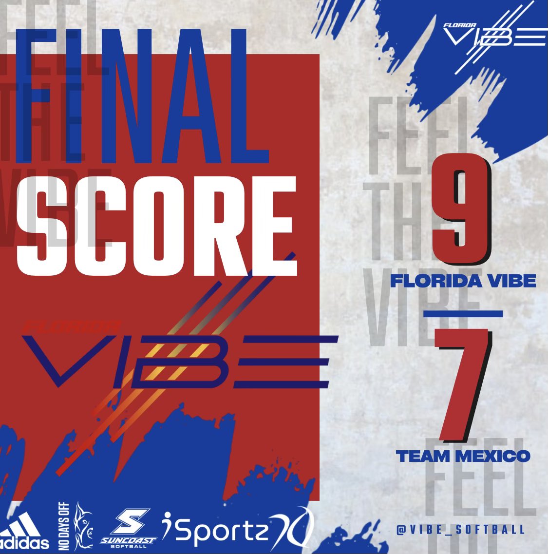 Your Florida VIBE takes game #2 in the night cap!  @a_prange @Neleigh_Herring @KaraCanetto break it open late to seal the deal! 

#feelthevibe #americasteam #adidasdugout