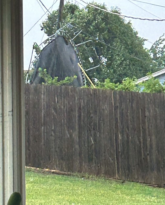 made4tv's tweet image. Trampoline tossed around in Lawton,OK. This is part of damage from a storm that hit earlier Thursday.
Courtesy: Sydney Samuels 
@kfor @4WarnStormTeam #okwx #kfor4 #NewsNation
