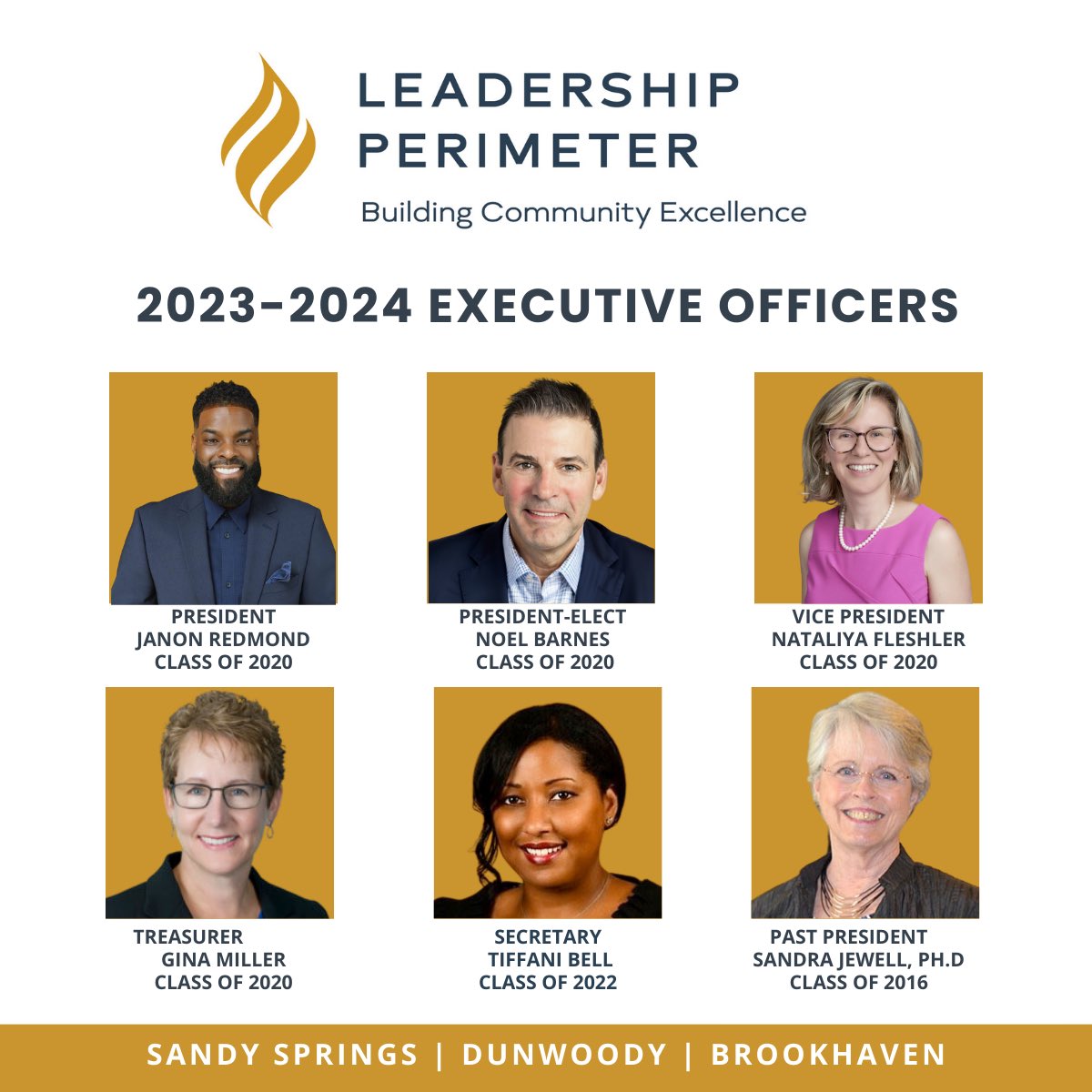 PerimeterLeader's tweet image. Proud to present the 2023-2024 Executive Board of LEADERSHIP PERIMETER, a dynamic  team of community leaders, each with unique strengths and perspectives,  dedicated to fostering excellence and driving positive change.  Stay tuned!  #SandySprings #Dunwoody #Brookhaven