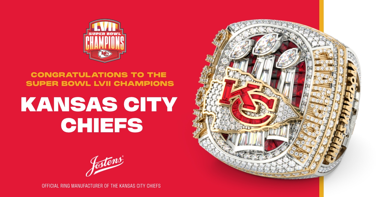 Jostens on X: Congratulations to the @chiefs on their Super Bowl LVII  victory! ​ We are proud to be the Official Ring Manufacturer of the Kansas  City Chiefs! #ChiefsKingdom  / X