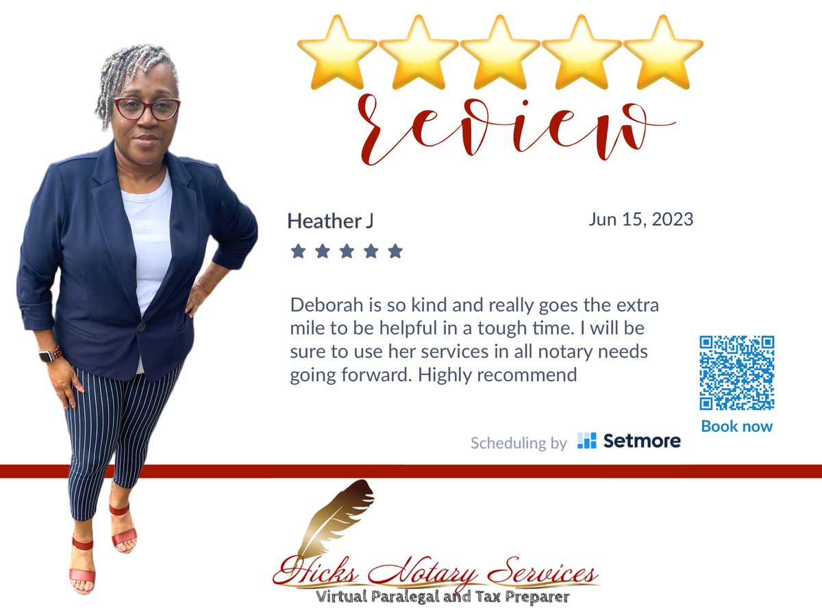 Thank you!⭐️⭐️⭐️⭐️⭐️

#notarylife #notarypublic #mobilenotary #fingerprinting #generalnotarywork #notarycloser #loansigningagent #i9verification #apostilleagent #courierservices #typist #docprep #legalsupportservices #paralegalservices #taxpreparation