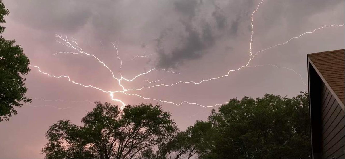 Should I be up? Nope. But there’s thunderstorms in the area and I’m excited! Check out this beautiful photo of lightning taken just to the east of Cheney around 8:45 PM. 11-year-old, Calen Stroud, took this photo (and hopefully went inside soon after 😉). 
@KAKEnews