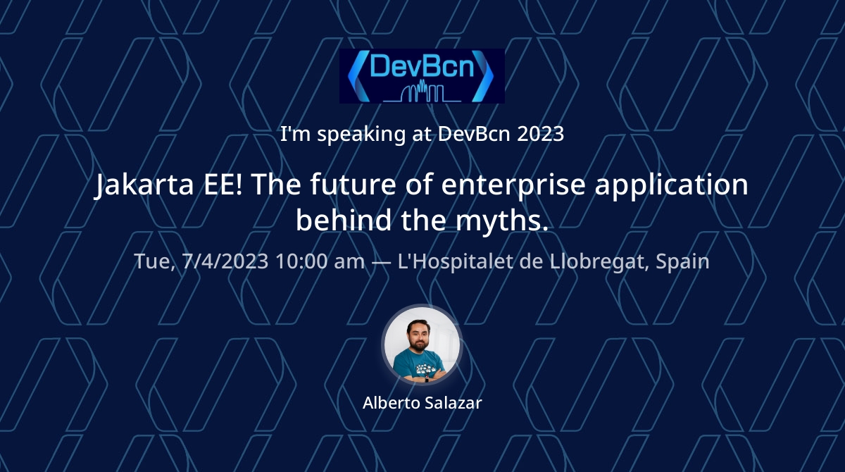 betoSalazar's tweet photo. Don't miss the opportunity to learn from real world banking experiences. #banking #jakartaee #java at @dev_bcn this July4th at 10am @JakartaEE @JakartaOneES @EcuadorJUG https://t.co/qbvVtsdXCc