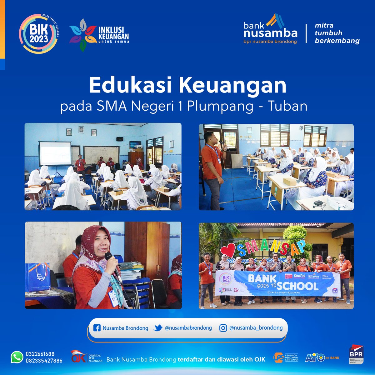 NusambaBrondong's tweet photo. Kami melakukan Edukasi Keuangan kepada Sekolah @smansap.tuban SMA Negeri 1 Plumpang - Tuban, dengan terus menekankan kepada para siswa dan siswi untuk menabung sejak dini, untuk masa depan yang lebih baik.
.
#nusamba #banknusamba #tabungansimpel #BIK2023 #inklusikeuangan https://t.co/UWIDlzFh64