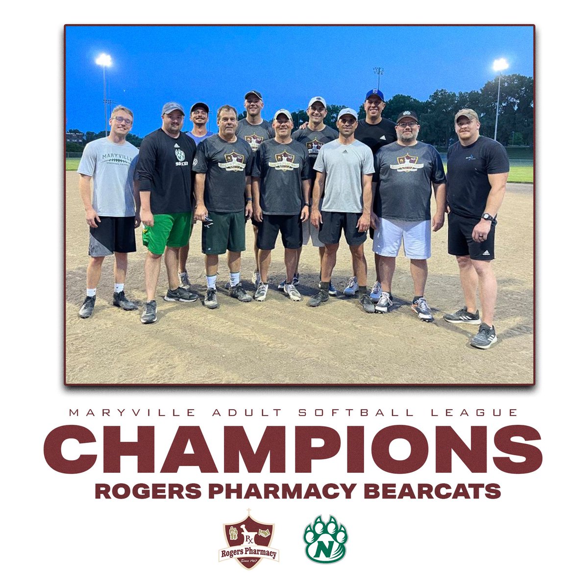 Full team effort as the Roger’s Pharmacy Bearcats claimed the Adult City League softball tournament title. That’s what <a href="/bearcatsports/">Northwest Athletics</a> do!

<a href="/APBearcat/">Andy Peterson</a> <a href="/nw_ameyer/">Austin Meyer</a> <a href="/ryan_p_milke/">Ryan Milke</a> <a href="/korihoffmann/">Dr. Kori Hoffmann</a> <a href="/CoachMcCollum/">Ben McCollum</a> 

🏆