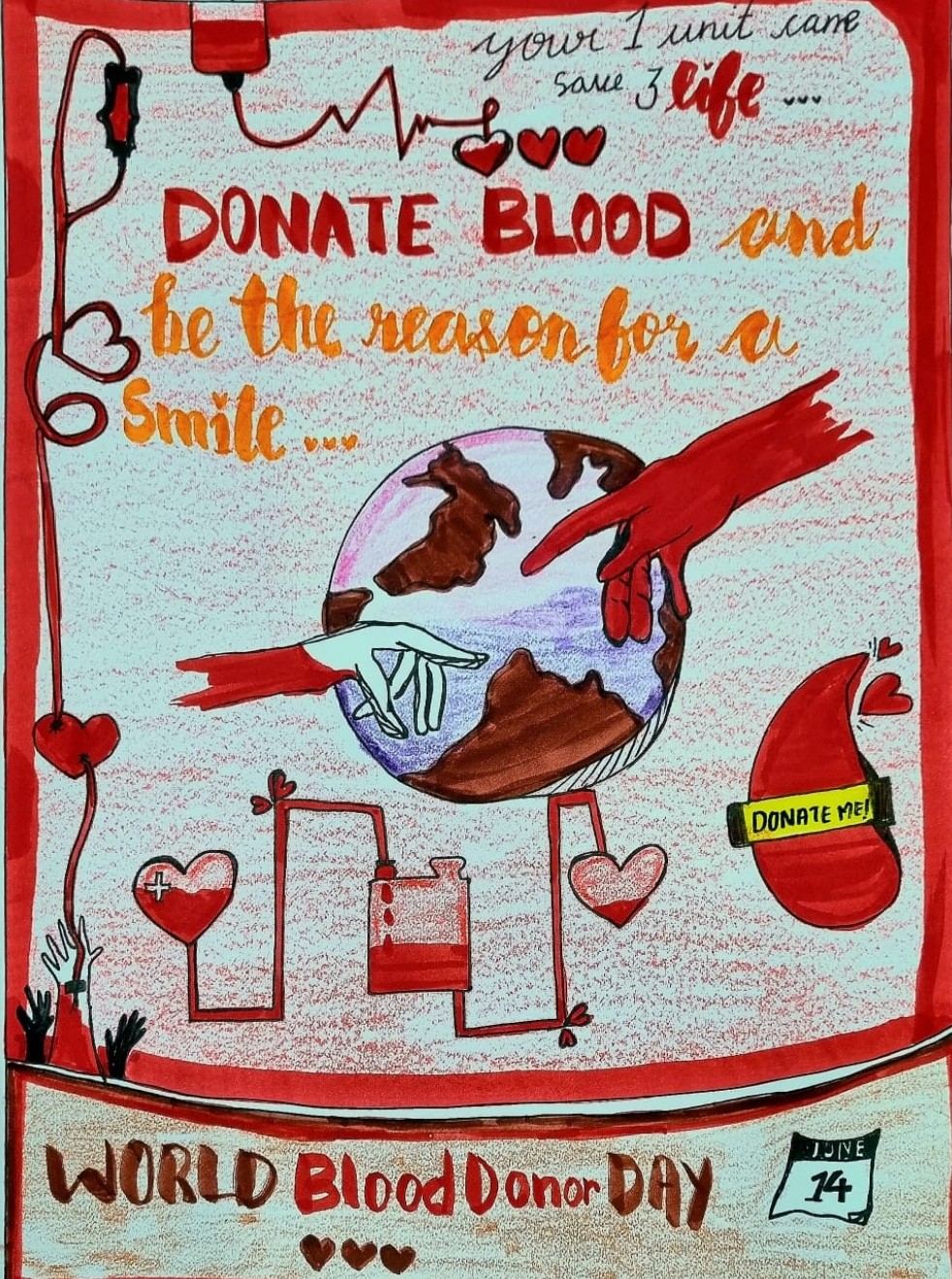 Donate blood save life poster drawing | World Blood donor day drawing for  beginners - step by step - YouTube