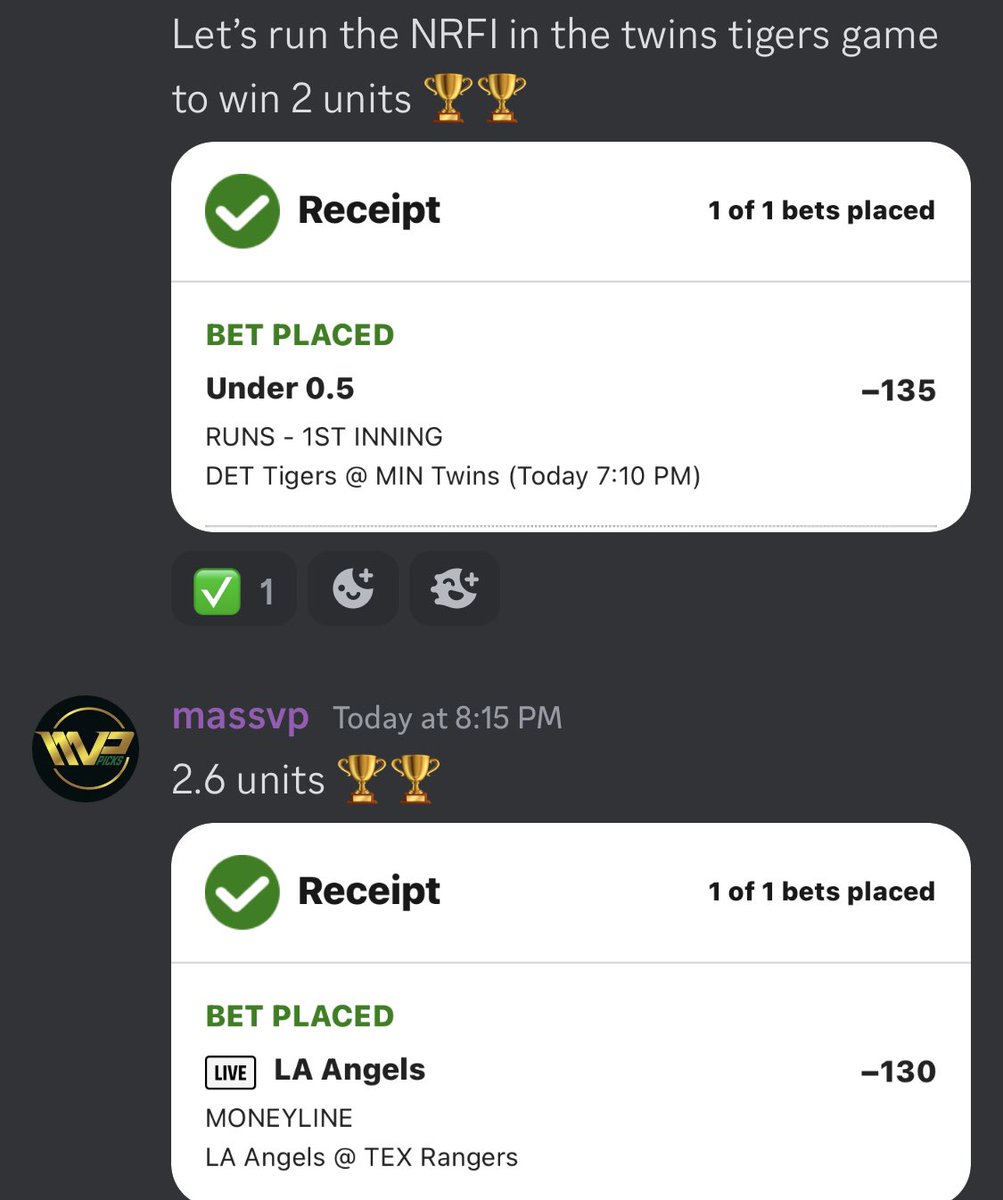 MassvPicks's tweet image. 4-0 today playing the matches I love with a alt line to parlay it at even money giving out the free month in discord now that it’s only mlb come and join the winning mlb team!
