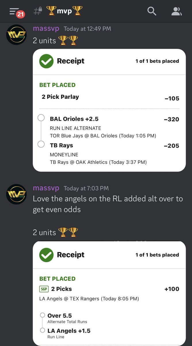 MassvPicks's tweet image. 4-0 today playing the matches I love with a alt line to parlay it at even money giving out the free month in discord now that it’s only mlb come and join the winning mlb team!