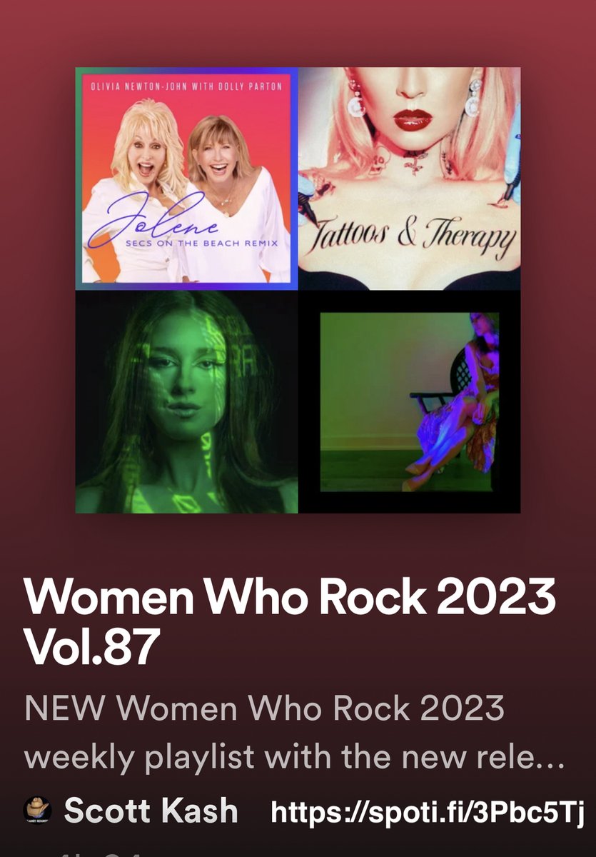 NEW #WomenWhoRock playlist with #newreleases 
<a href="/BonnerBlack/">Bonner Black</a>
<a href="/ClaraBondSongs/">Clara Bond</a>
<a href="/thisisannaliese/">ANNALIESE</a>
<a href="/katelyntarver/">Katelyn Tarver</a>
<a href="/KellyCresswell7/">Kelly Cresswell Music</a>/<a href="/ColinGuthrie62/">𝑪𝑶𝑳𝑰𝑵 𝑮𝑼𝑻𝑯𝑹𝑰𝑬</a>
<a href="/mattesongmusic/">mattesongregory</a>
+MORE

#Spotify
spoti.fi/3Pbc5Tj

#NewMusic2023 #Pop #Alt #Rock #Blues #RnB <a href="/BlazedRTs/">Blazed</a> #rtitbot <a href="/rttanks/">EpochBots</a> #SpotifyRT