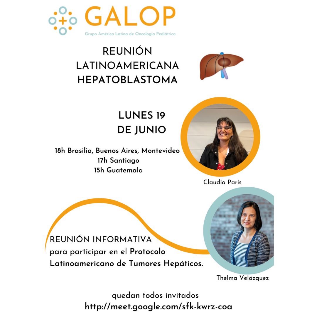 En nombre las Dras. Claudia Paris y Thelma Velásquez, queremos invitarlos este lunes 19 de junio a una reunión informativa para participar en el Protocolo Latinoamericano de Tumores Hepáticos.

Para sumarse a la reunión: shorturl.at/bcvyQ

¡Los esperamos!