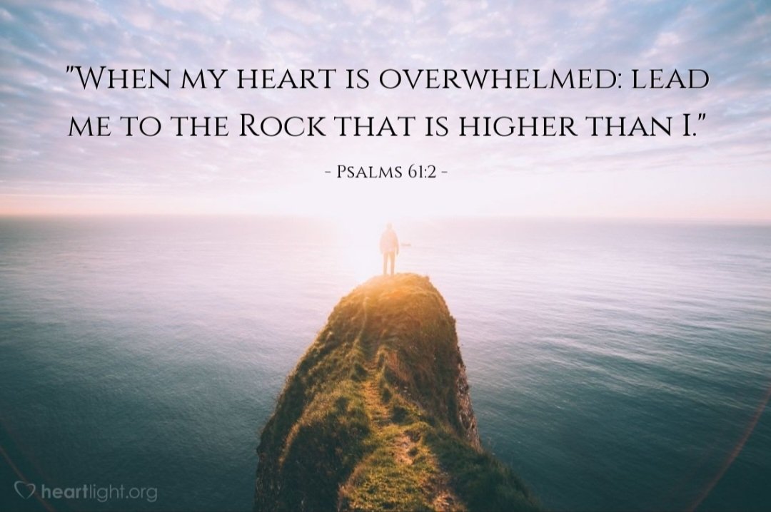 MMcLaughlinsong's tweet photo. When my heart is overwhelmed:
Lead me to the rock that is higher than I.

Psalm 61:2 https://t.co/ql43XFyPkX