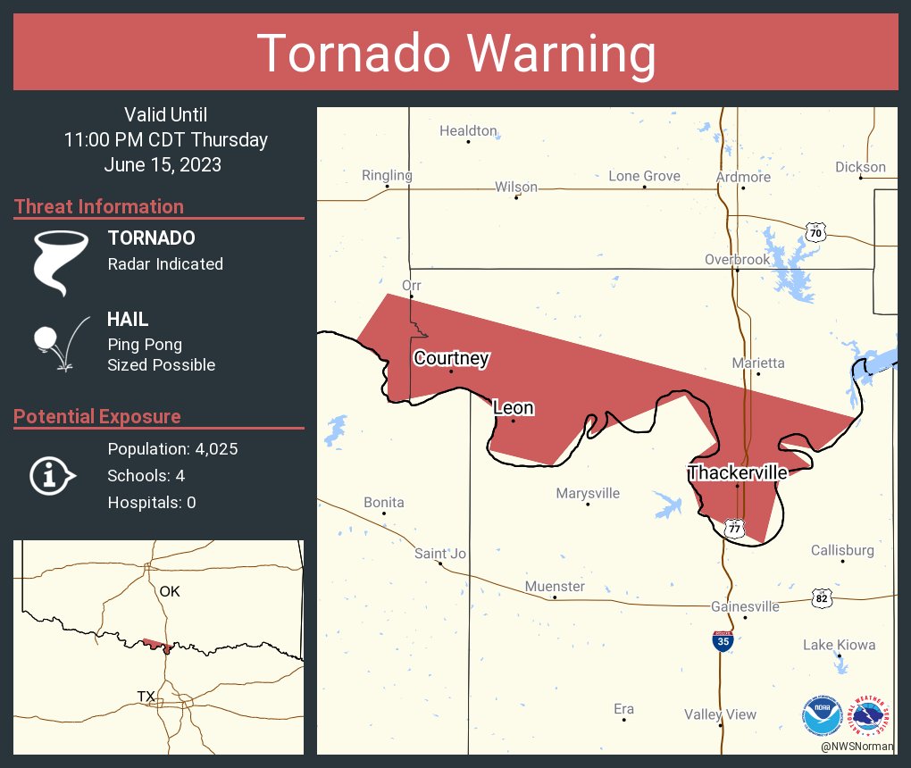 NWS Tornado on Twitter "Tornado Warning including Thackerville OK, Leon OK and Courtney OK