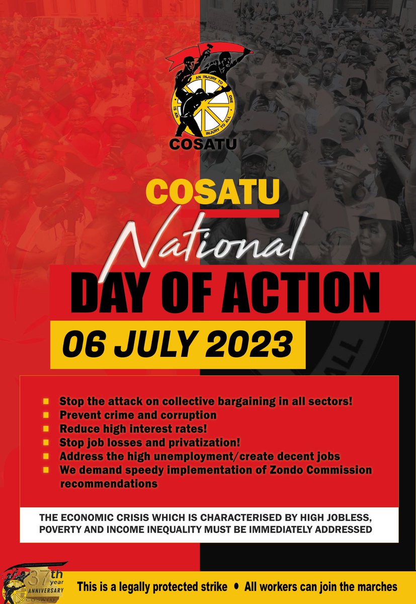 _cosatu's tweet photo. Youth unemployment rate is too high in South Africa. 
#COSATU is mobilizing workers and communities to participate in the National Day of Action on July 6th to raise the issue with the @GovernmentZA and employers @eNCA #YouthDay https://t.co/LbYorJ5nRM