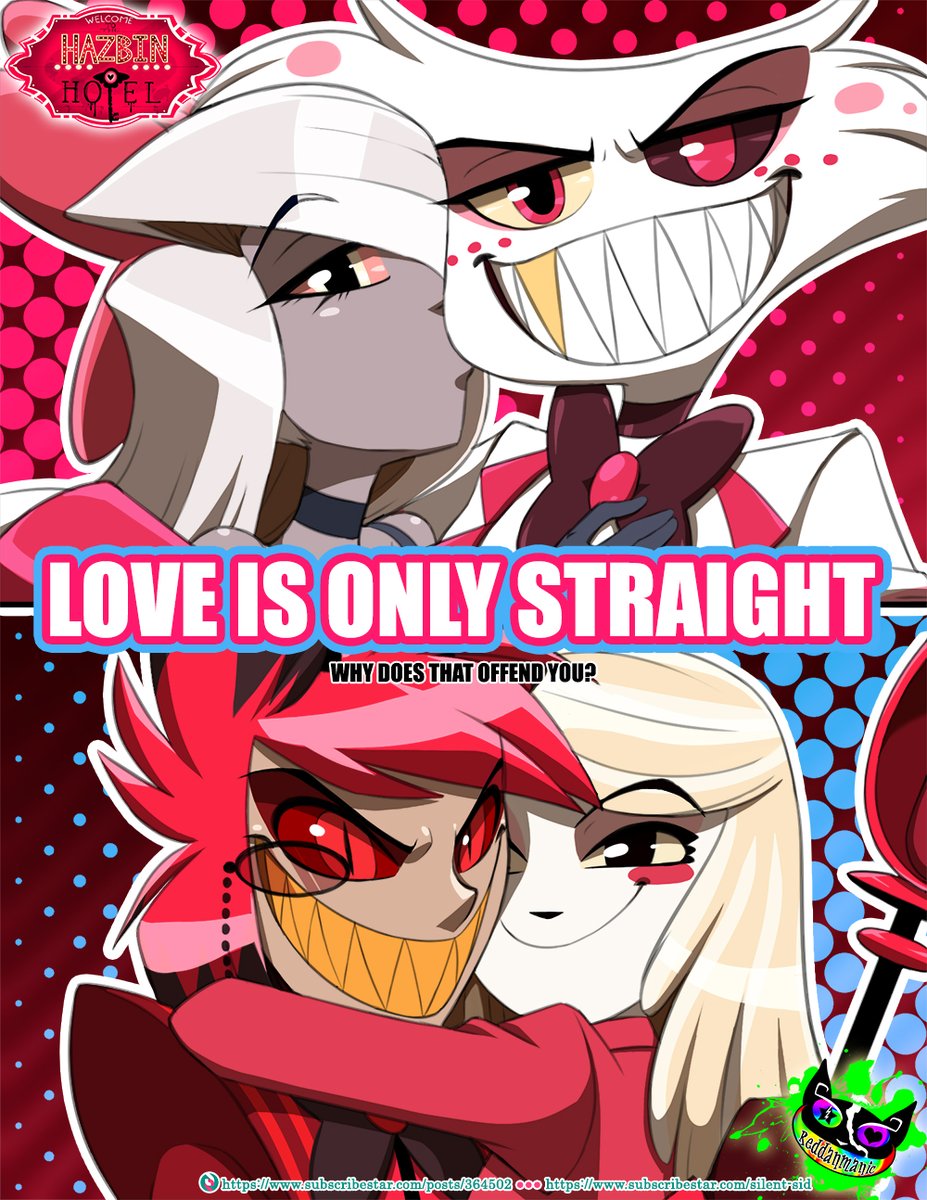 Hazbin Hotel - Love is only Straight
#HazbinHotel #Alastor #Vaggie #AngelDust #Charlie #FanArt #Animation #Cartoon #Comedy #Netflix #AdultAnimation #AdultCartoon #ComicCon #Anime #Manga #TVShow #TVSeries #NetflixOriginal #NetflixShows #NetflixSeries #NetflixAnimation