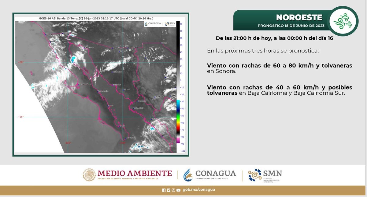 💨  #Rachas fuertes de #Viento se pronostican para regiones de #Sonora, #BajaCalifornia y #BajaCaliforniaSur, durante las próximas horas  ⬇️