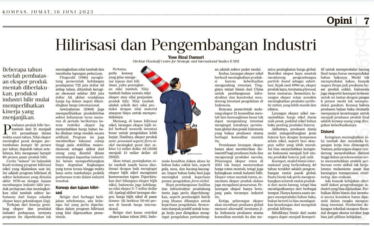 Aswicahyono's tweet photo. Tulisan penting tentang Hilirisasi ... https://t.co/HN57FfZoDx