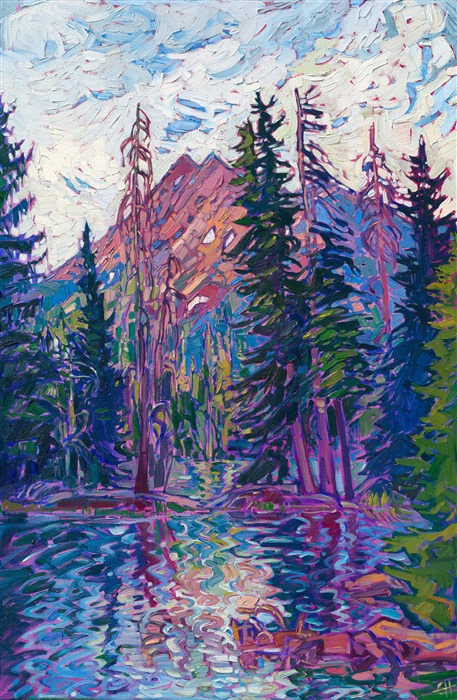 ErinHansonArt's tweet photo. Cascade Peak
by Erin Hanson, 2023
36 x 24 in
I love the pinks, oranges, and purples of Oregon's "Three Sisters" peaks, the surrounding lanky pine trees, and the still pools of reflective water.
https://t.co/AI2rnLUtz7
#Oregonart #womanartist #thearts https://t.co/NAdW0HuvAO